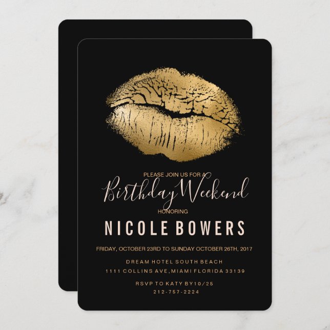 Inbjudan till inkvartering i läppar på födelsedage (Fram/baksida)