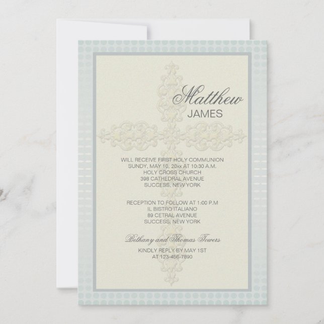 Inbjudan till Intricate Kor (Blue-Grått)-Religiösa (Framsida)