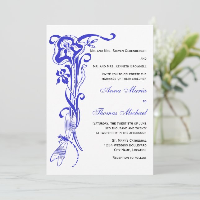 Inbjudan till Iris & Dragonfly Royal Blue Wedding (Stående Fram)