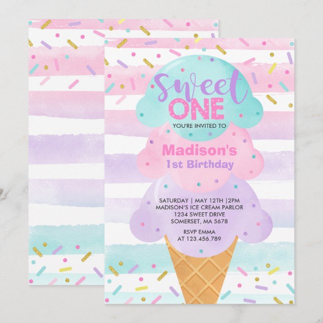 Inbjudan till iskräppost en första födelsedag (Fram/baksida)