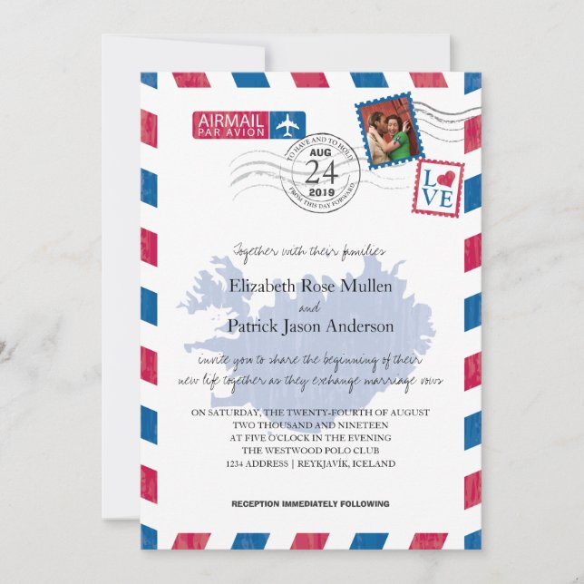 Inbjudan till Island Airmail Wedding (Framsida)