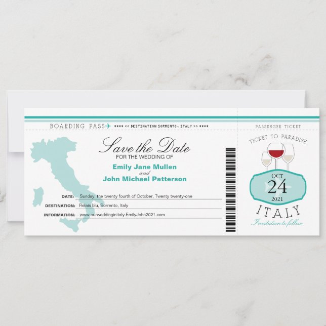 Inbjudan till Italiens ombordstigning på bröllopsb (Framsida)