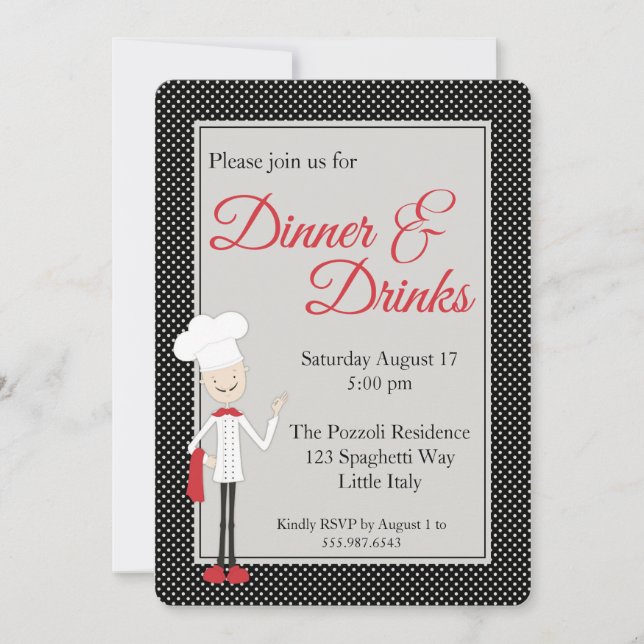 Inbjudan till italienska Chef Dinner and Drink Par (Framsida)