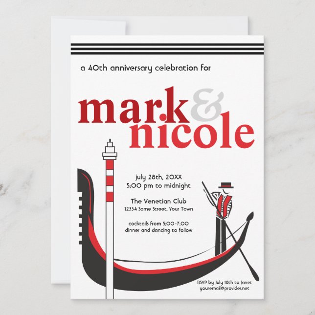 Inbjudan till italienska Gondola (Framsida)