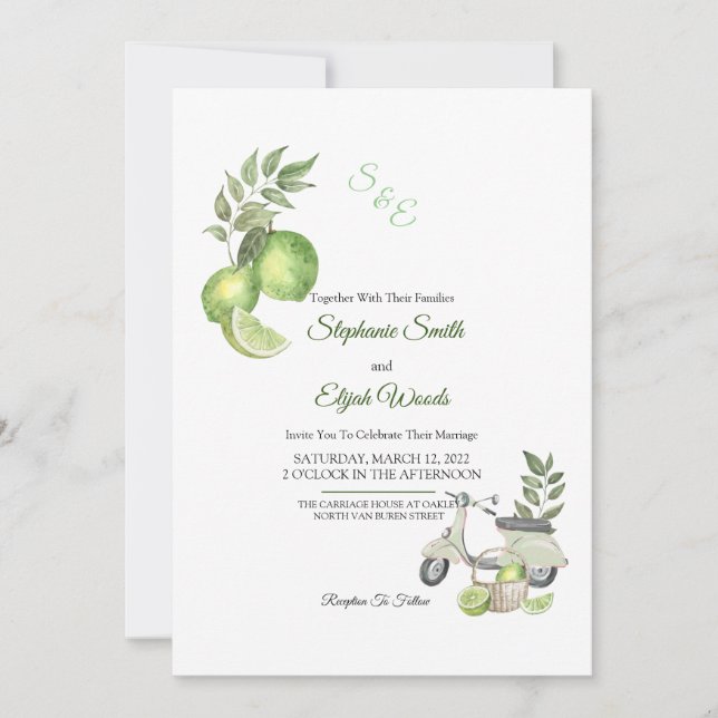 Inbjudan till italienska Lime Wedding (Framsida)