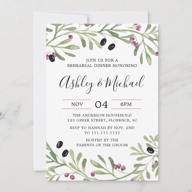 Inbjudan till italienska Tuscan Rehearsal Middag (Framsida)