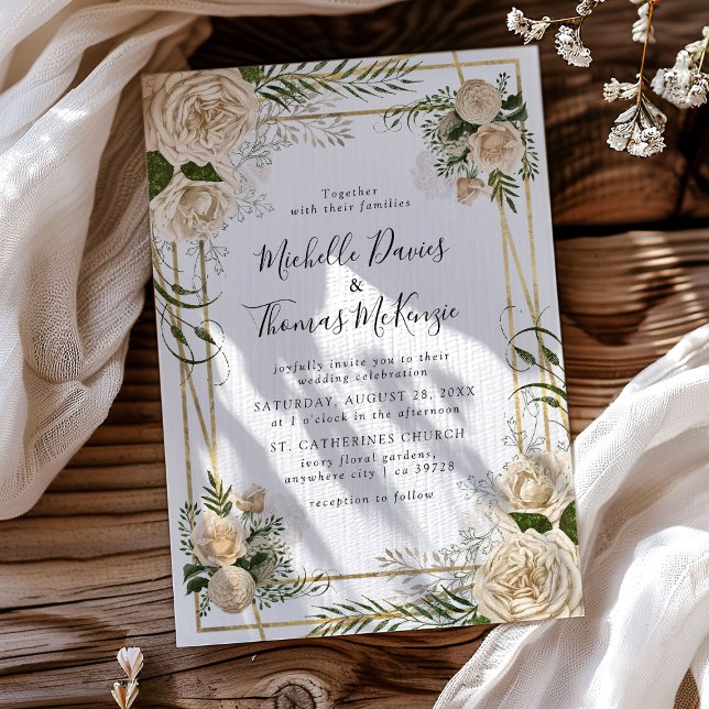 Inbjudan till Ivory Blommigt Bouquet Elegant bröll (Skapare uppladdad)