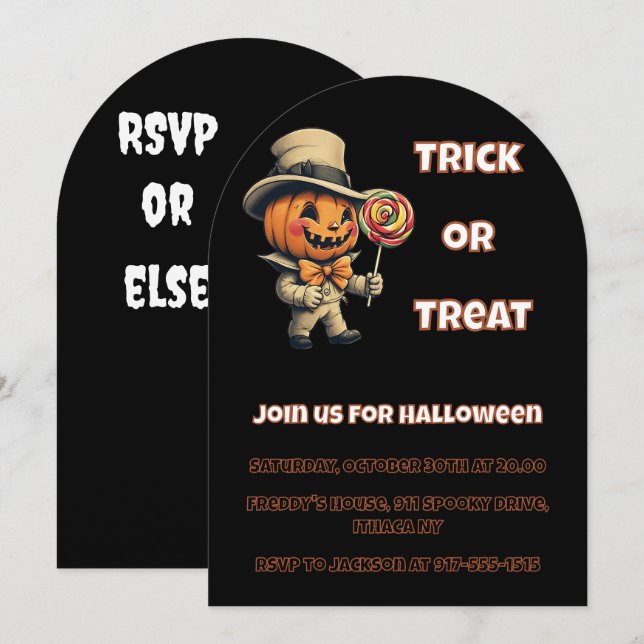 Inbjudan till jack o lantern Halloween fest (Fram/baksida)