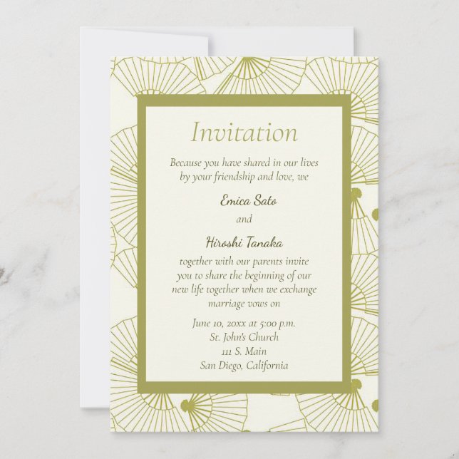 Inbjudan till japansk Fläkt-bröllop (Framsida)