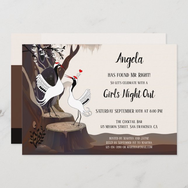 Inbjudan till japanska Cranes Bachelorette-partiet (Fram/baksida)