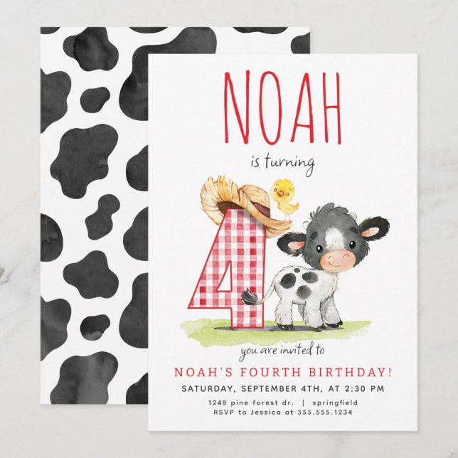 Inbjudan till jordbrukskund fjärde födelsedag (Fram/baksida)