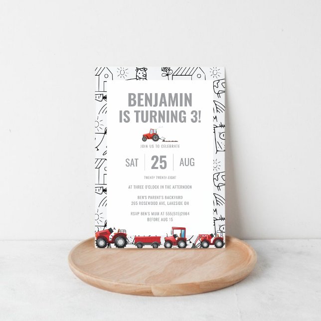 Inbjudan till jordbrukstraktorer tema Födelsedag (Farm Tractors Theme Birthday Invitation)