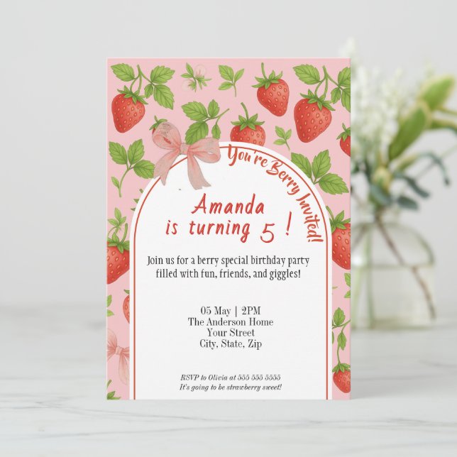 Inbjudan till jordgubbssötare Barns födelsedag | R (Stående Fram)