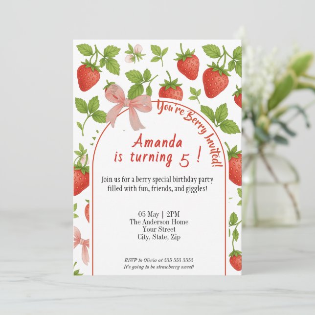 Inbjudan till jordgubbssötare Barns födelsedag | R (Stående Fram)