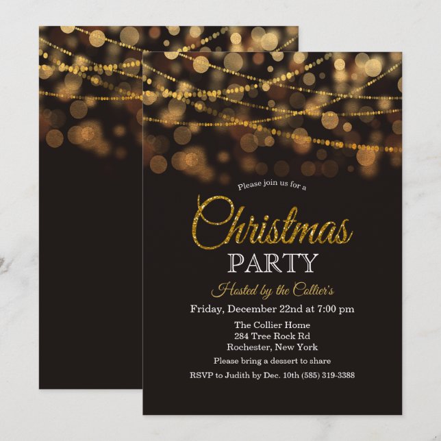 Inbjudan till jul Party Glitter Ljus (Fram/baksida)