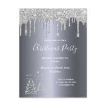 Inbjudan till jul party silver glitter träd