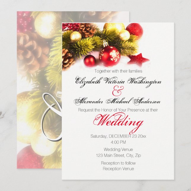 Inbjudan till julbröllop under Helgdag (Fram/baksida)