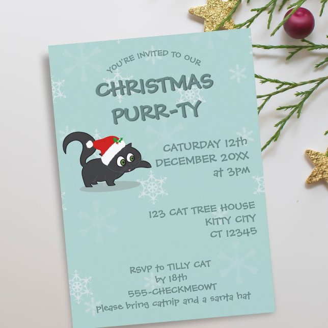 Inbjudan till Julfest av julklapp (Christmas Purrty? Here's the invitation you can send. Meowy Catmas!)
