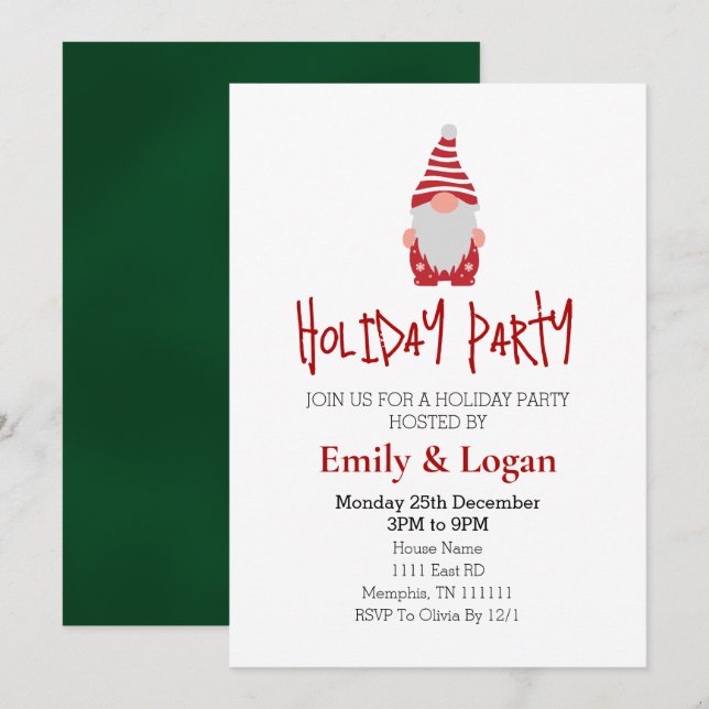 Inbjudan till Julfest av jultomten i Gnome (Fram/baksida)