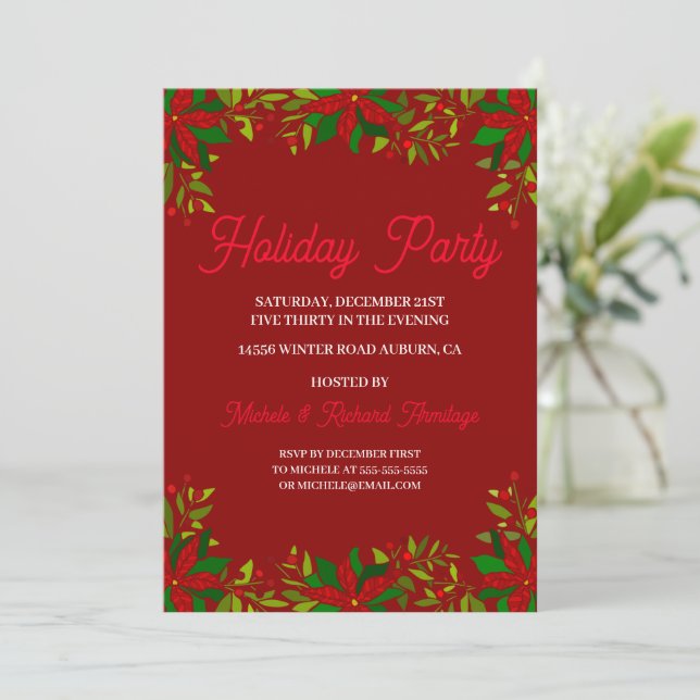 Inbjudan till Julfest av Poinsettia Garland (Stående Fram)