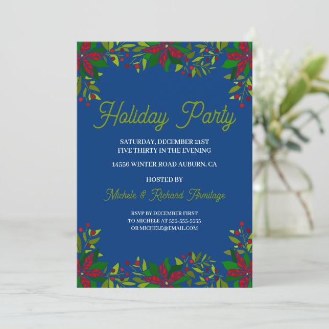 Inbjudan till Julfest av Poinsettia Garland (Stående Fram)