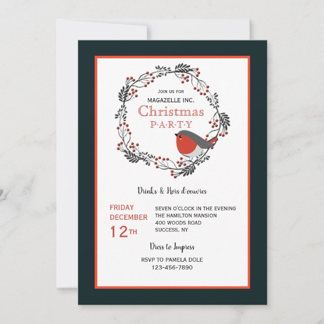 Inbjudan till Julfest av röda berries (Framsida)