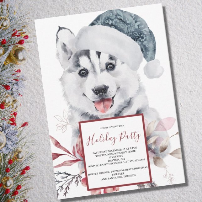 Inbjudan till Julfest av Watercolor Husky-Hund (Skapare uppladdad)