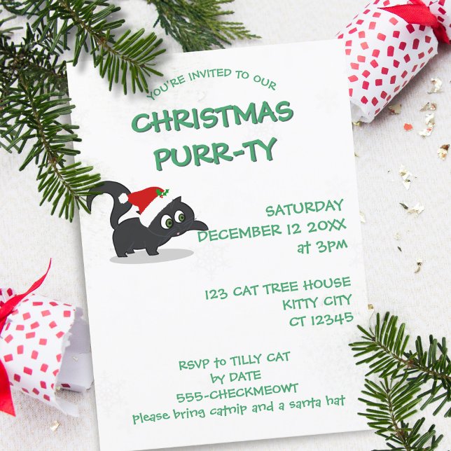 Inbjudan till Julfest för julklapp (Christmas Purrty at your house? Here's your invitation to send. Just add your party details)
