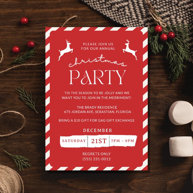Inbjudan till Julfest i Candy cane (Candy Cane Christmas Holiday Party Invitation)