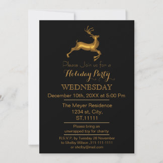 Inbjudan till julfesten Black and Guld Reindeer