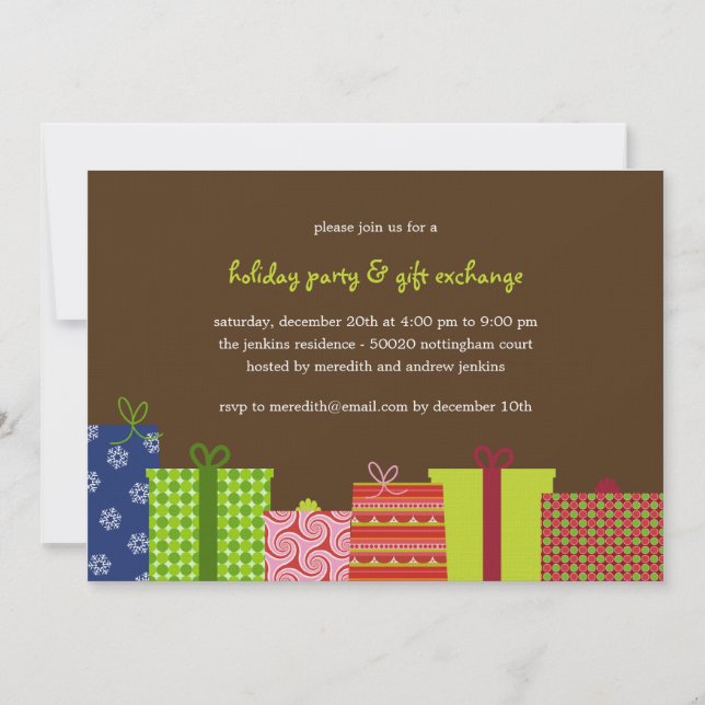 Inbjudan till Julfesten Cheerful Gifts - Brown (Framsida)