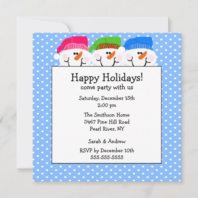 Inbjudan till Julfesten Cute Snögubbar Lycklig (Framsida)