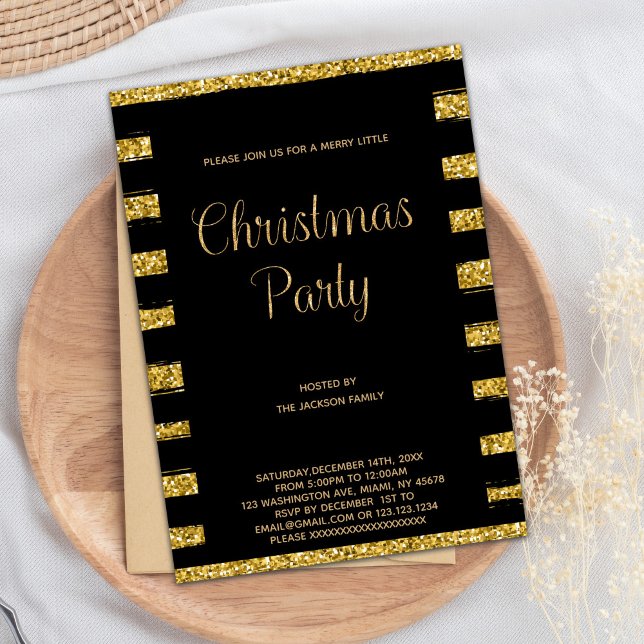 Inbjudan till Julfesten för julafton i Guld Glitte (Gold Glitter Christmas Invitations)