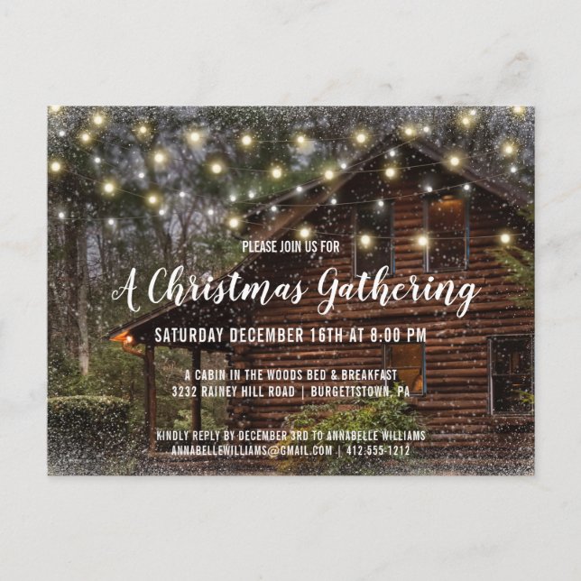 Inbjudan till julfesten i Rustic Log Cabin Vykort (Framsida)