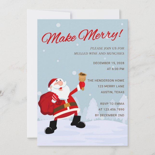 Inbjudan till Julfesten Merry Santa Typography (Framsida)