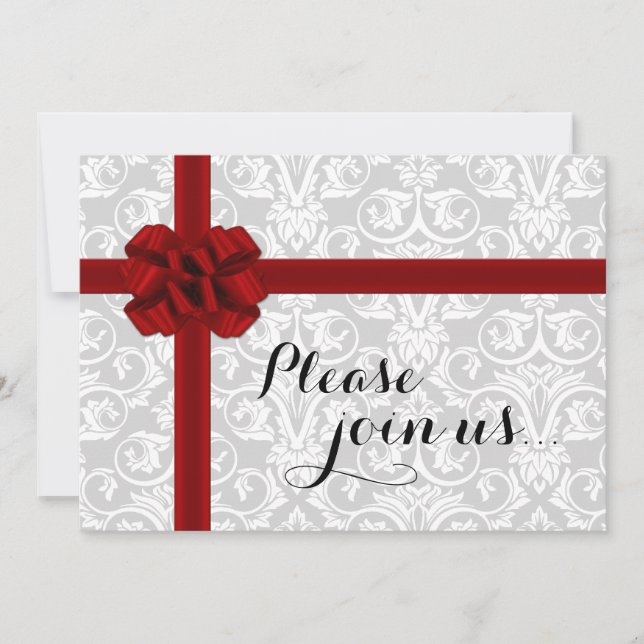 Inbjudan till Julfesten Red Gift Bow (Framsida)