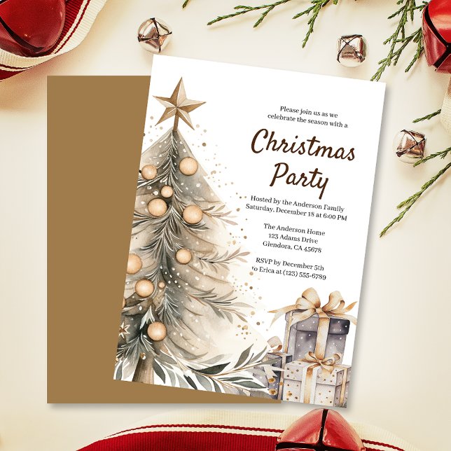 Inbjudan till Julfesten Rustic Julgran (Invite your guests to your Christmas celebration with this heartwarming and cozy holiday invitation.)