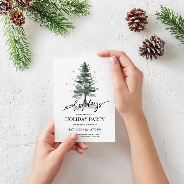 Inbjudan till Julfesten Rustic Winter Gräs Träd (Skapare uppladdad)