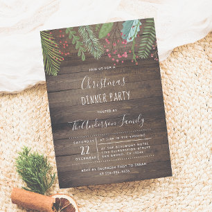 Inbjudan till Julfesten Rustic Wood Holly & Gräs