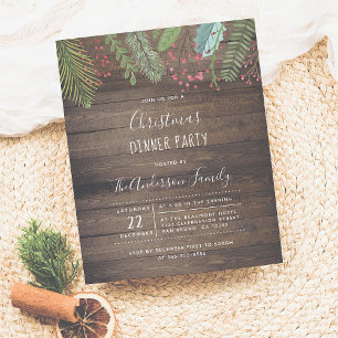 Inbjudan till Julfesten Rustic Wood Holly & Gräs