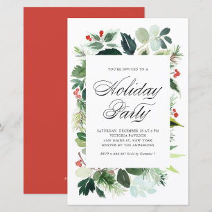Inbjudan till Julfesten Watercolor Holly Greenery