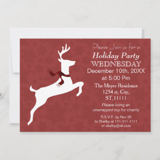 Inbjudan till Julfesten Woodland Reindeer Red