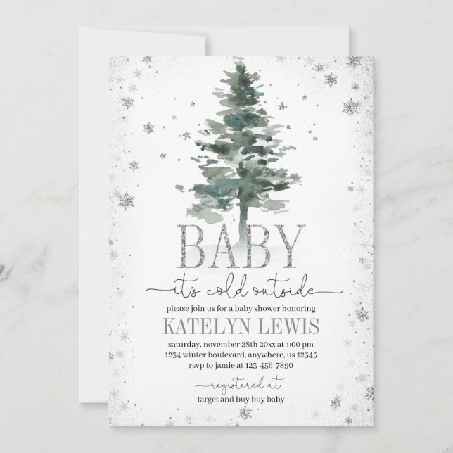 Inbjudan till Julgran Baby Shower Silver (Framsida)