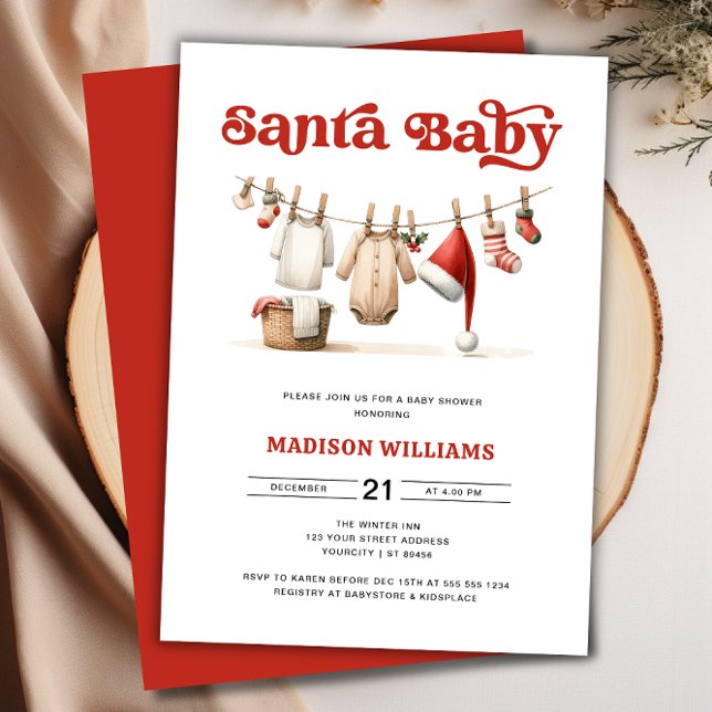 Inbjudan till jultomten för babyskor (Christmas Santa Baby Shower Invitation)