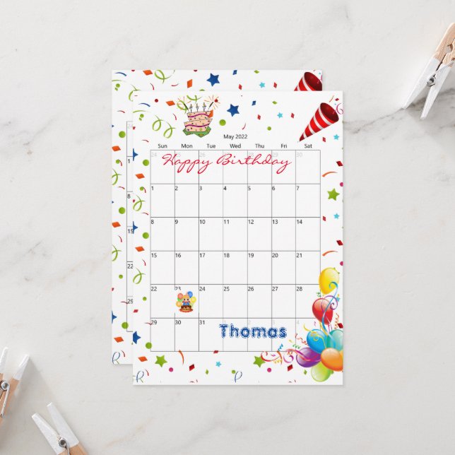 Inbjudan till kalendern Grattis på födelsedagen i  (Fram/Back In Situ)