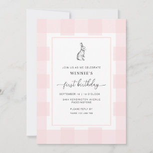 Inbjudan till kaninens 1-årsdag i rosa gingham