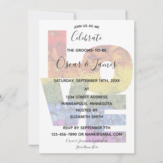 Inbjudan till kärlek-blommor från samkönade gruppe (Framsida)