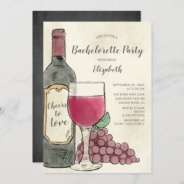 Inbjudan till Kärlek Vin Bachelorette (Fram/baksida)