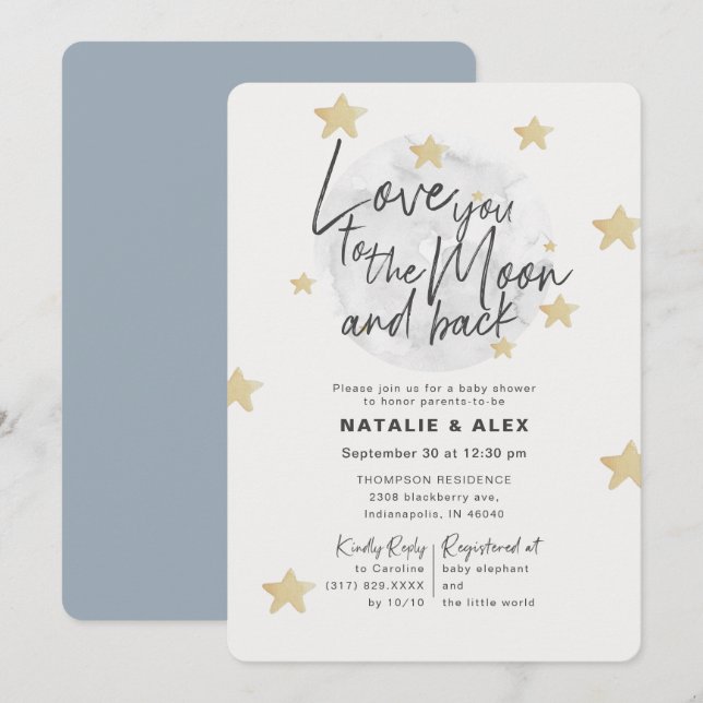 Inbjudan till Kärlek You Måne & Back Boy Baby Show (Fram/baksida)