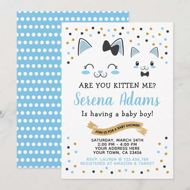 Inbjudan till Kattunge Boys Baby Shower (Fram/baksida)